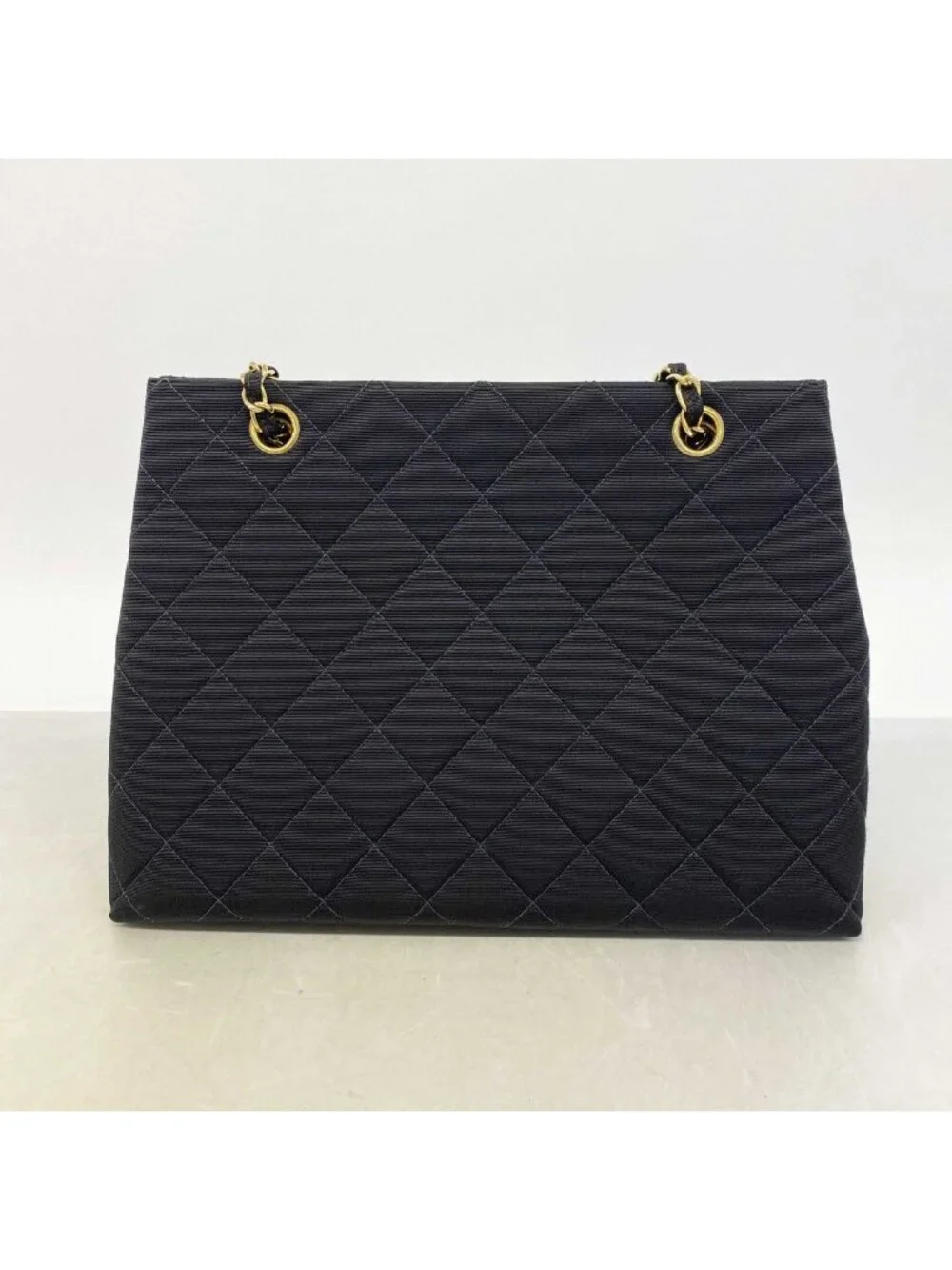 Chanel Shoulder Bag Quilted Cotton Black Gold